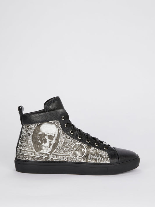 Черные высокие кроссовки с принтом Dollar Skull