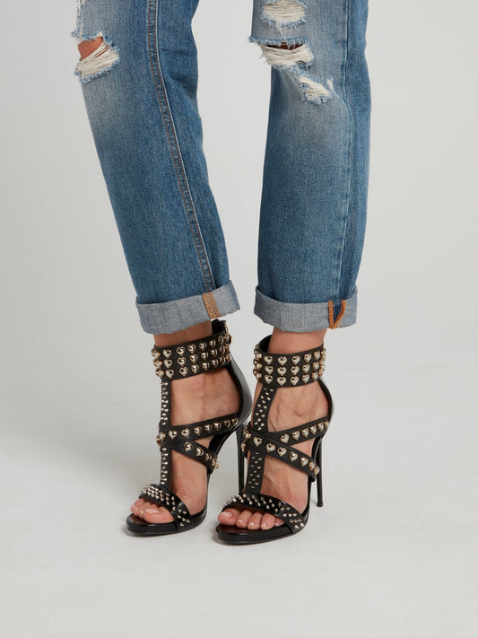 Black Heart Studded Cage Pumps