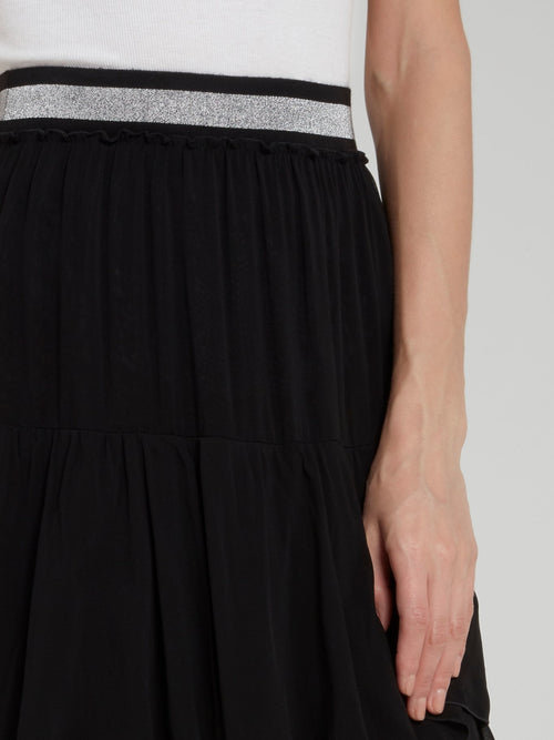 Черная многоярусная юбка-макси из шифона