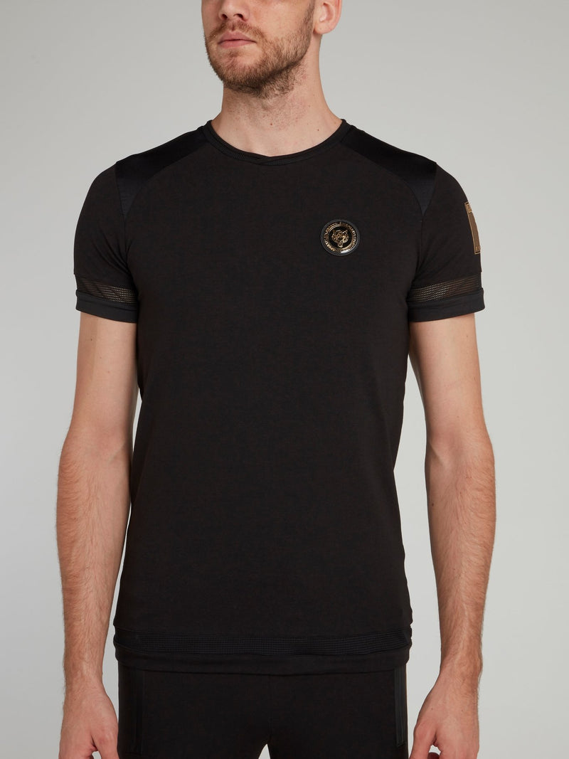 Black Rear Print Logo Round Neck T-Shirt