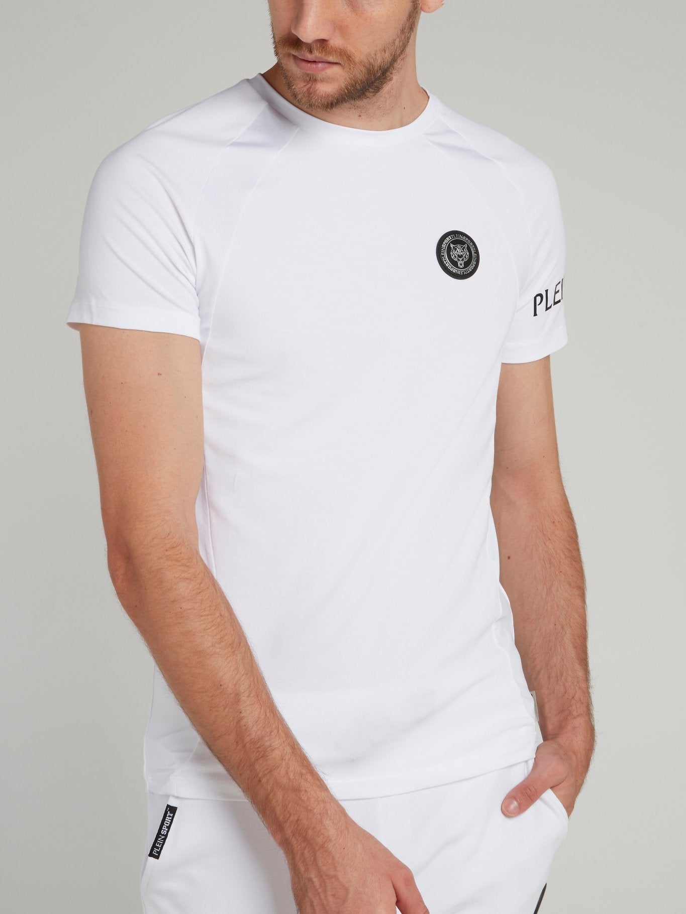 White Geometric Round Neck T-Shirt