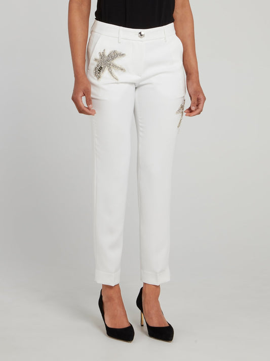 Aloha Plein Embellished Tapered Cropped Trousers