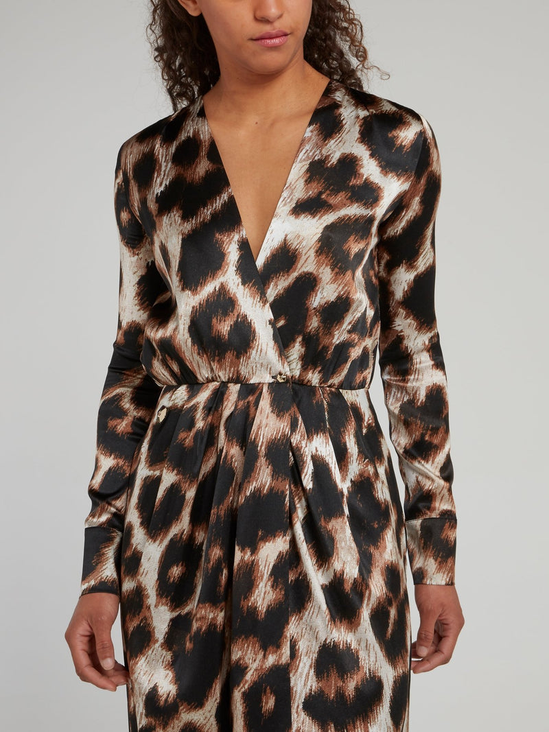 Leopard Print Surplice Maculate Maxi Dress