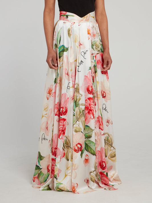 Расклешенная шелковая юбка-макси с цветочным принтом