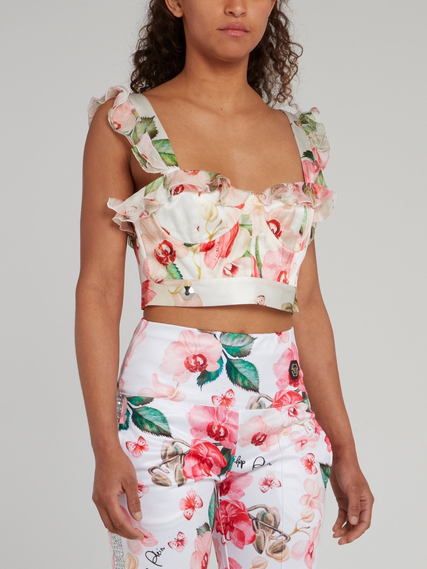 Floral Print Ruffle Cropped Top