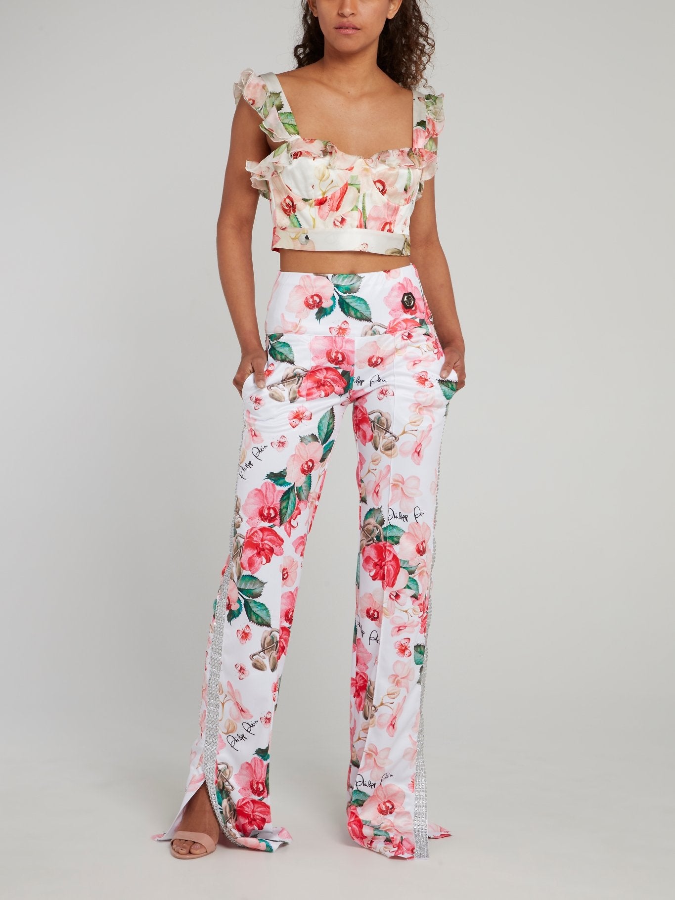 Floral Print Ruffle Cropped Top