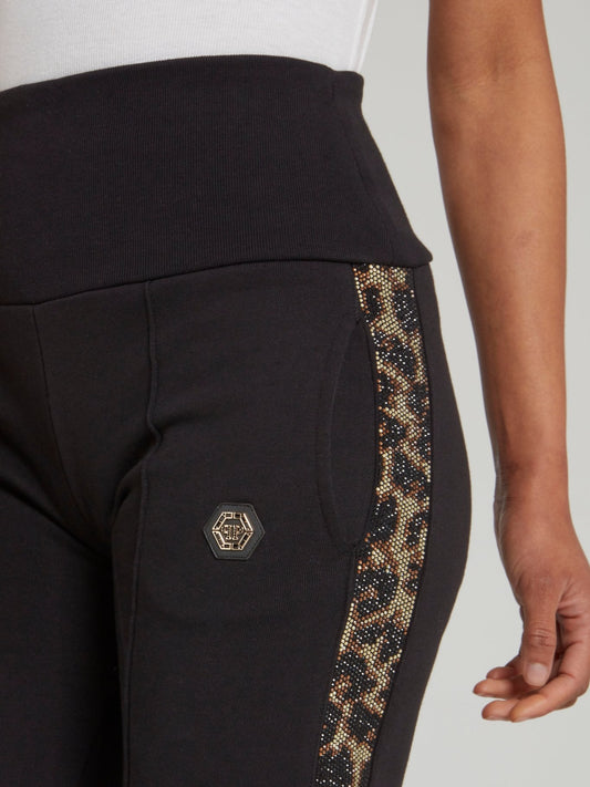 Leopard Side Stripe Flared Track Pants