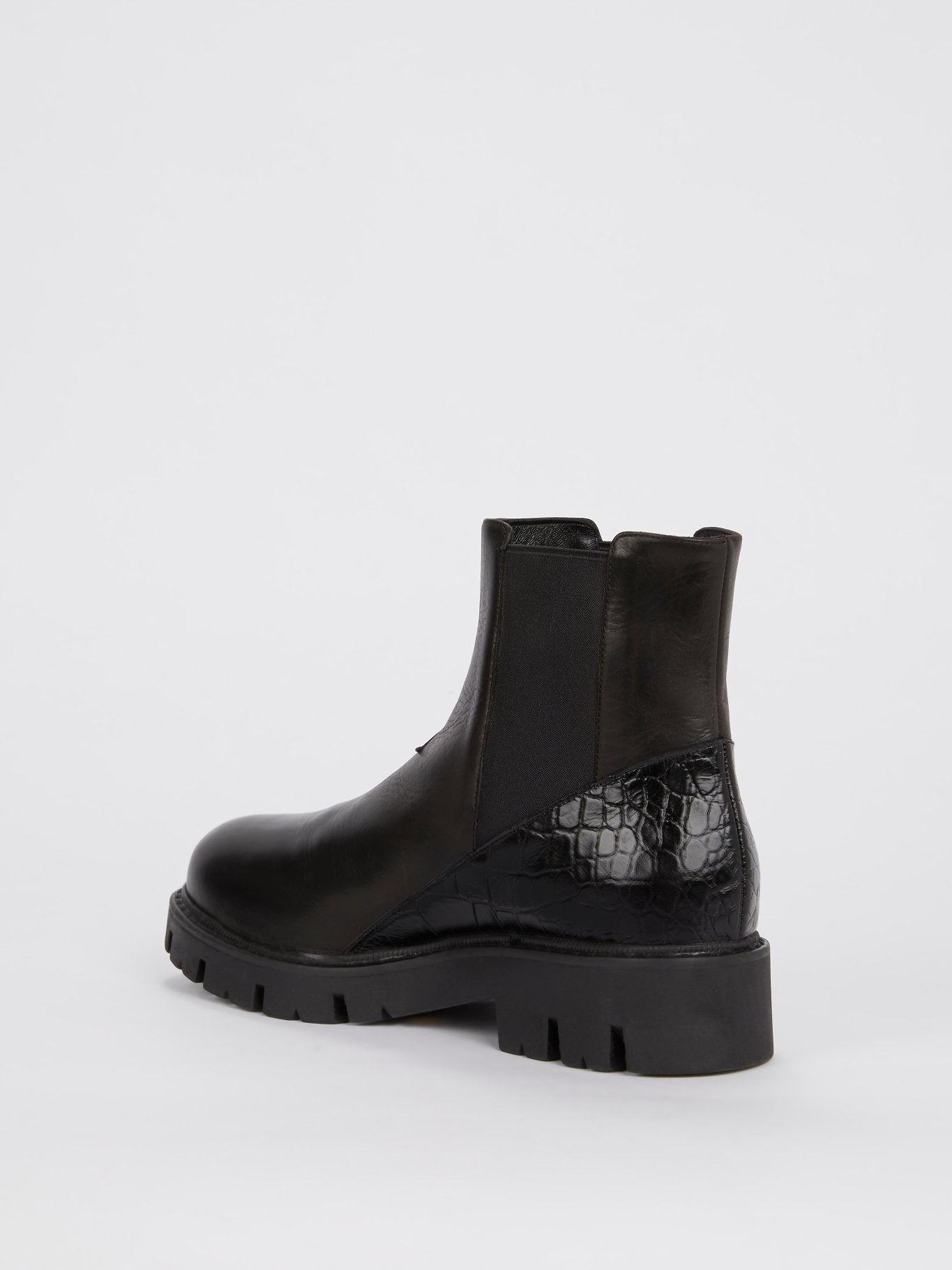 Black Crocodile Panel Leather Boots