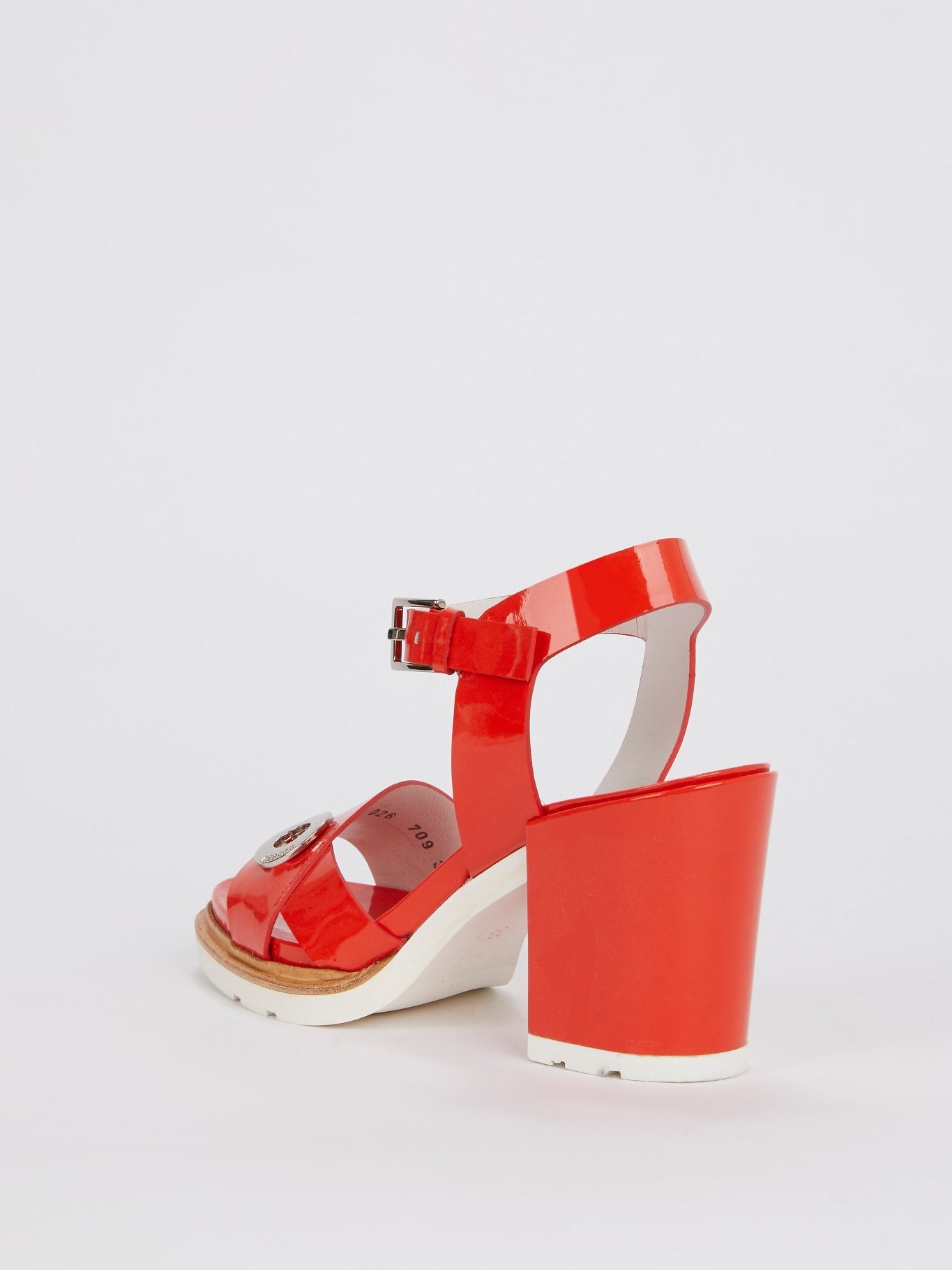 Red Block-Heel Patent Leather Sandals