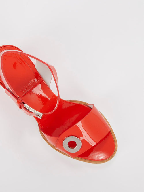 Red Block-Heel Patent Leather Sandals