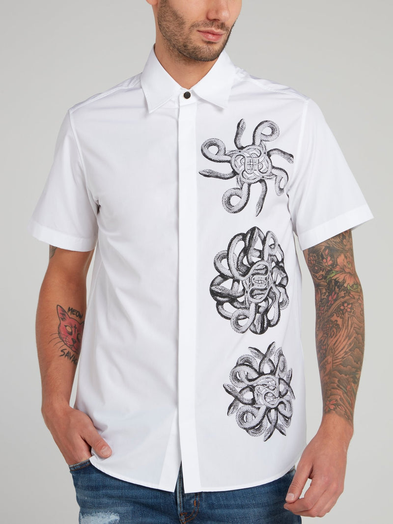 White Snake Print Short Sleeve Shirt