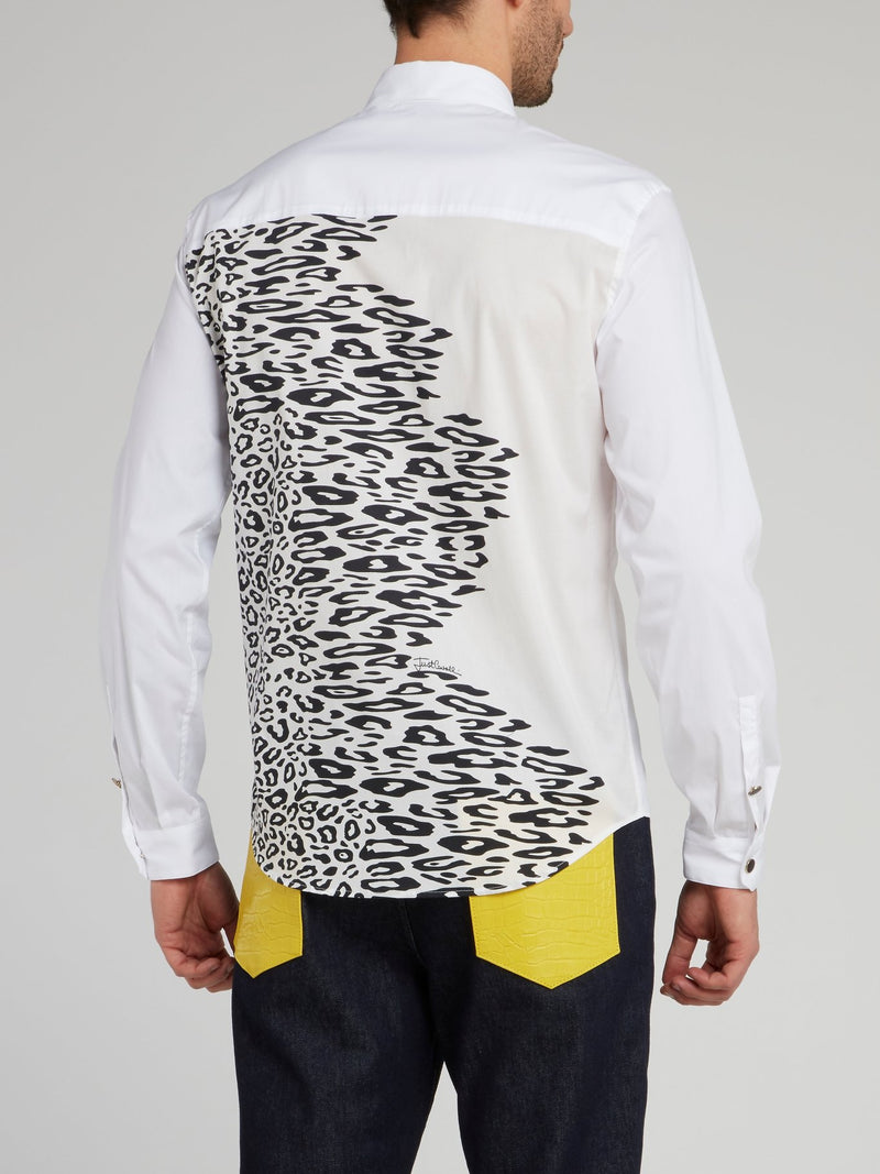 White Leopard Panel Long Sleeve Shirt