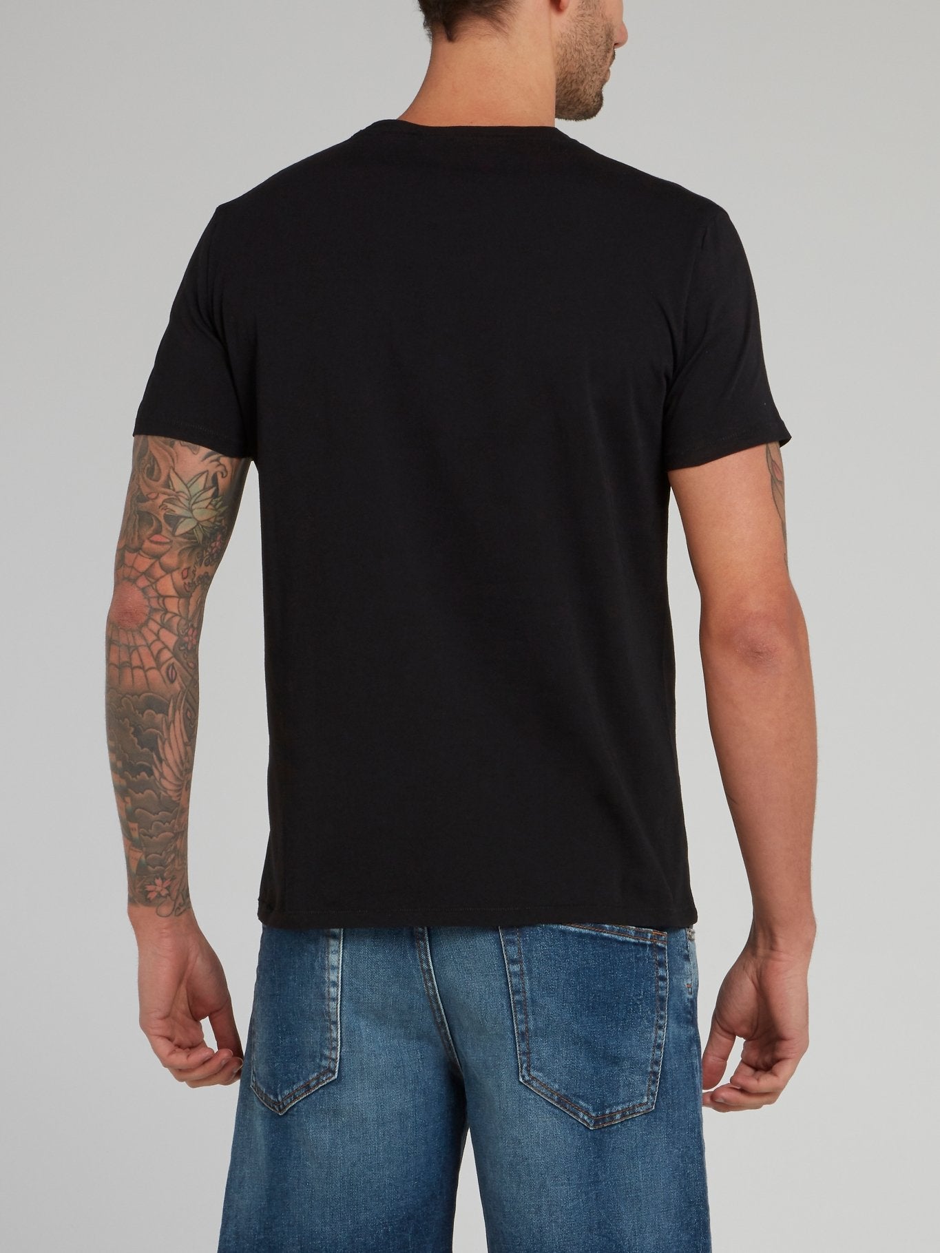 Black Leopard  Panel Logo Cotton T-Shirt