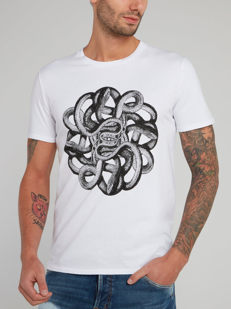 White Snake Print Cotton T-Shirt