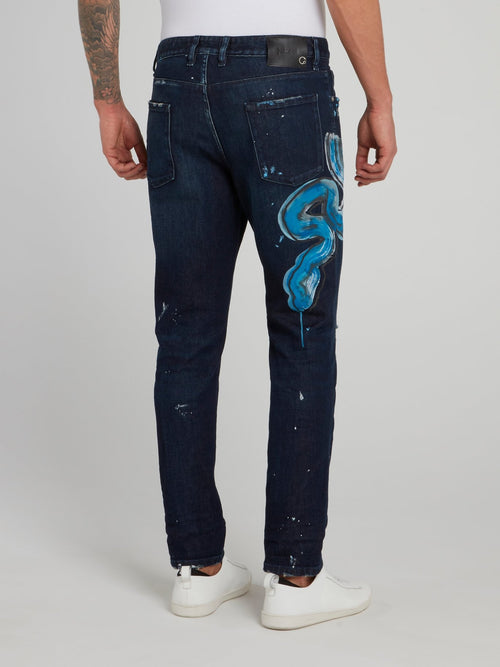 Snake Paint Distressed Denim Jeans