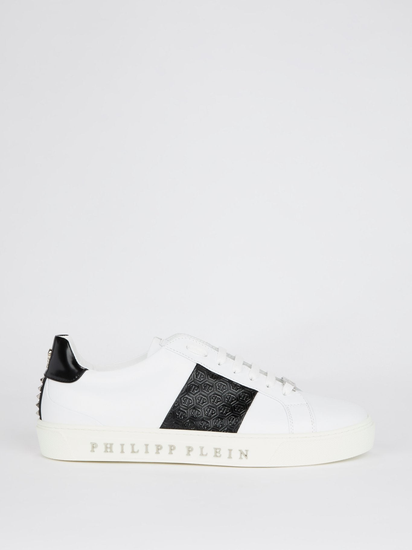 White Contrast Patch Leather Sneakers