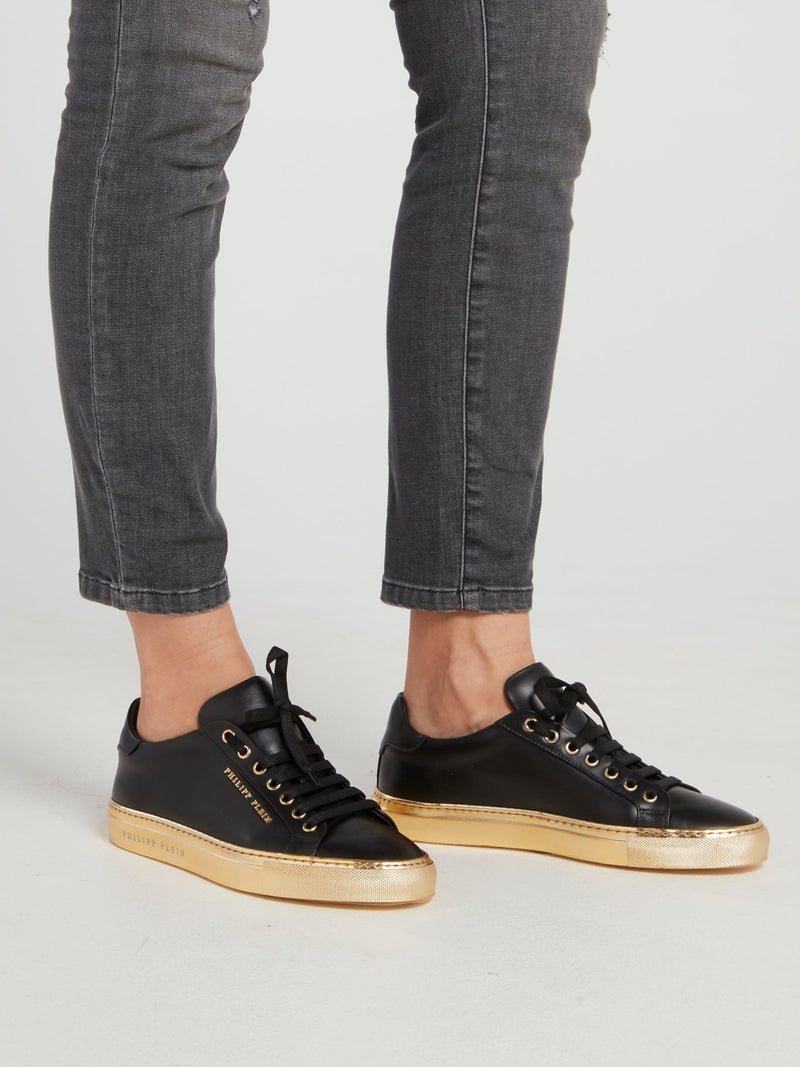 Black and Gold Low Top Sneakers