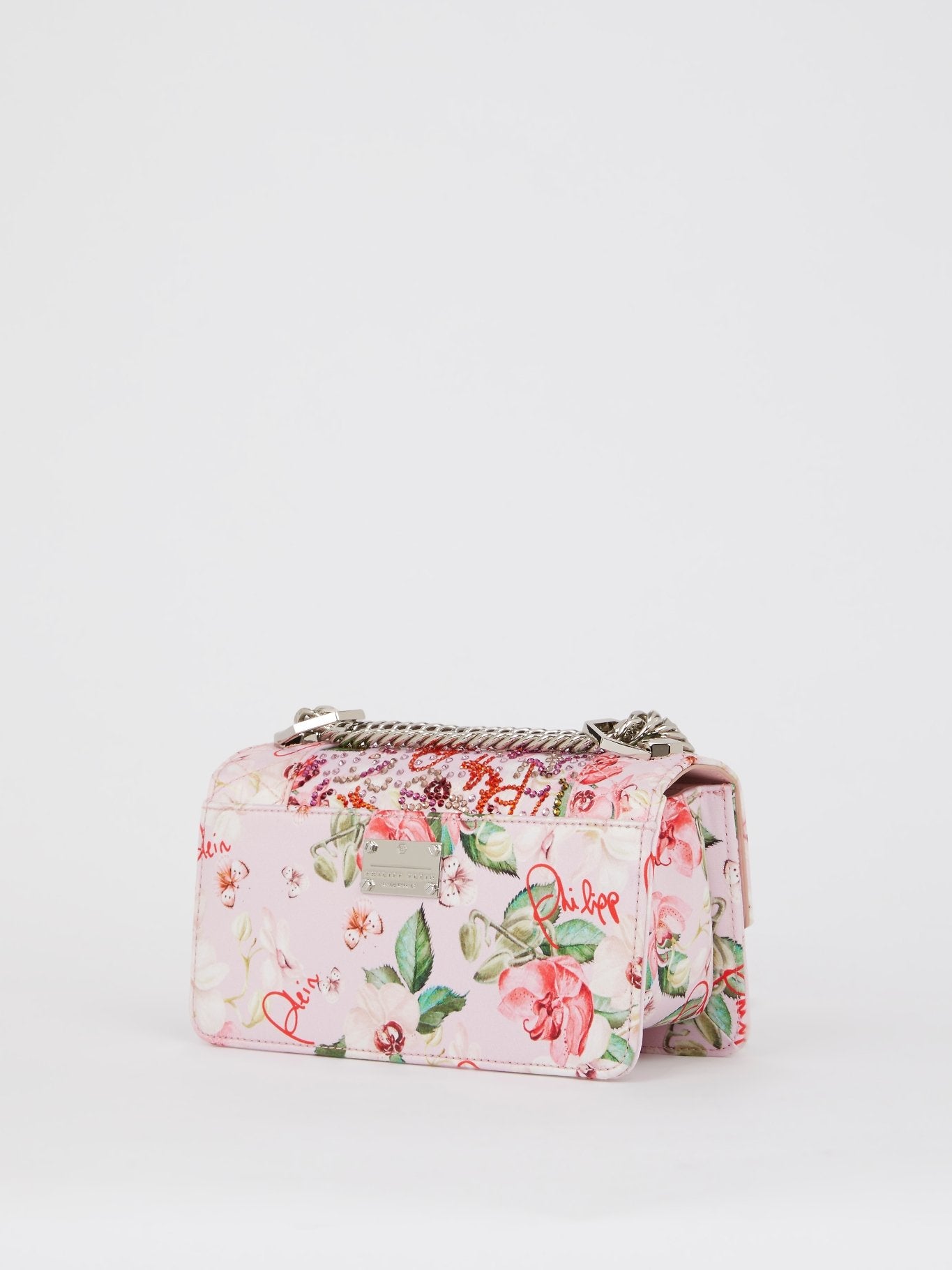 Pink Floral Quilted Studded Shoulder Bag
