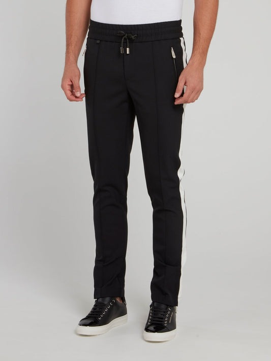 Black Side Stripe Drawstring Track Pants