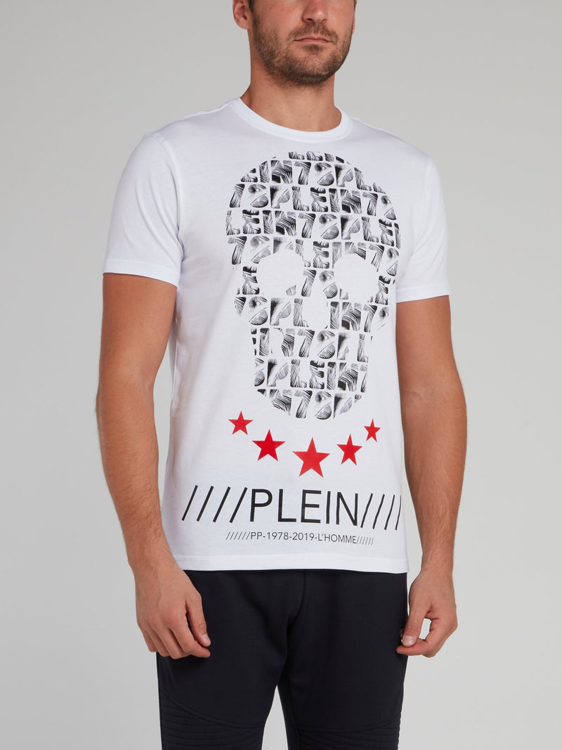 Aloha Plein White Skull Print Logo T-Shirt