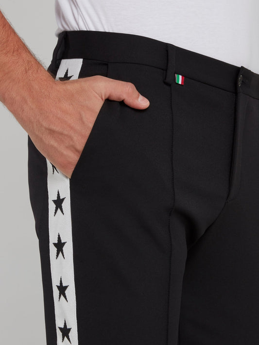 Black Side Stripe Stars Track Pants