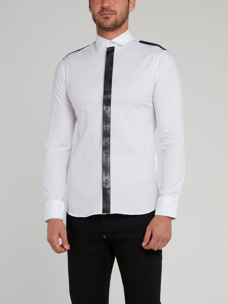 White Vertical Logo Stripe Long Sleeve Shirt