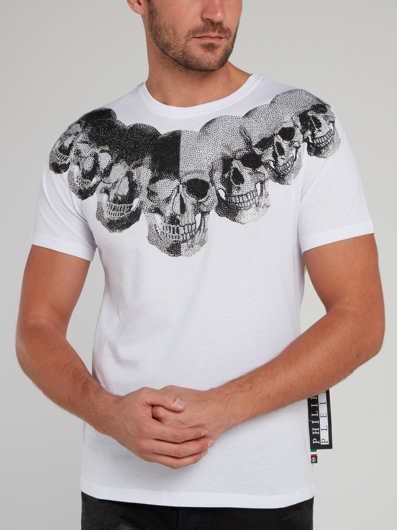 White Studded Skull Cotton T-Shirt