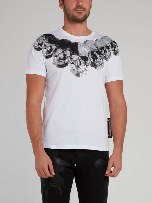 White Studded Skull Cotton T-Shirt