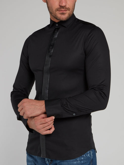 Black Vertical Logo Stripe Long Sleeve Shirt