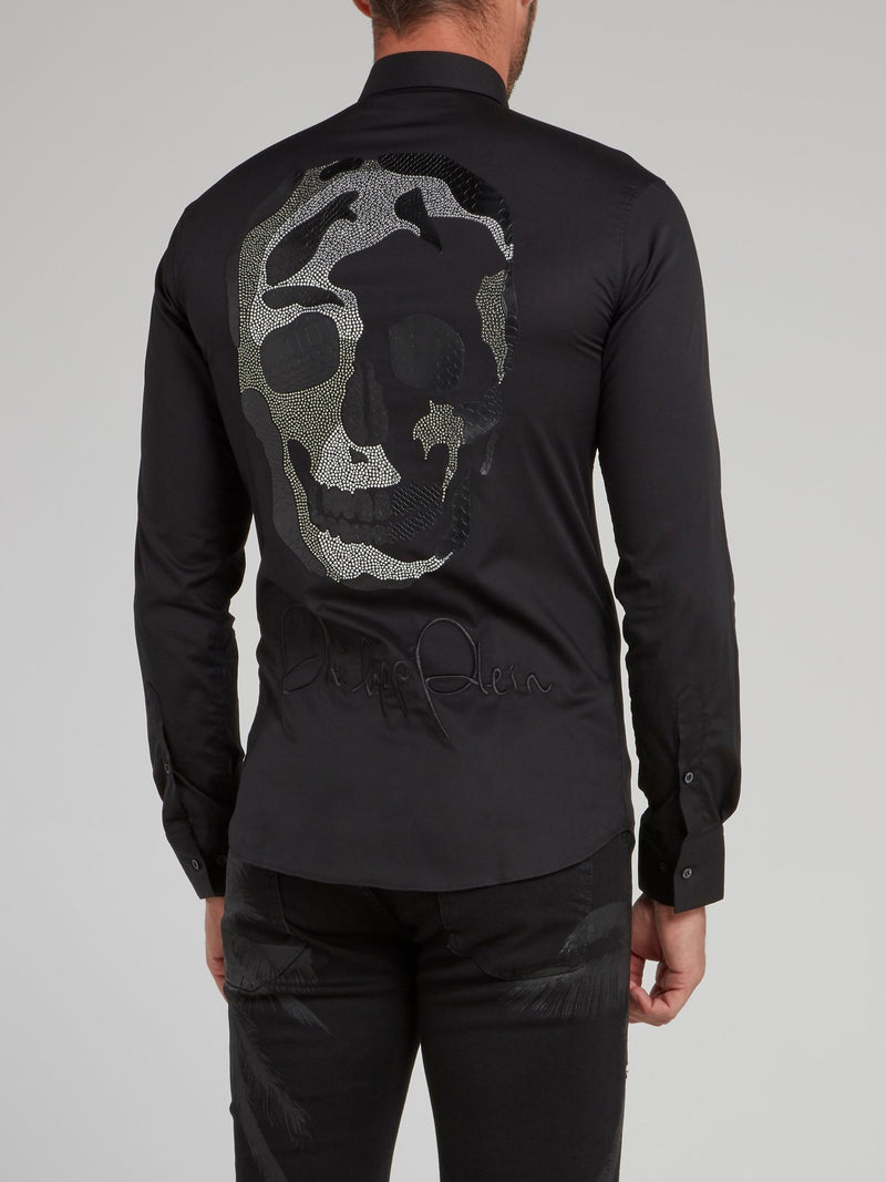 Black Studded Camo Snake Skull Long Sleeve Shirt