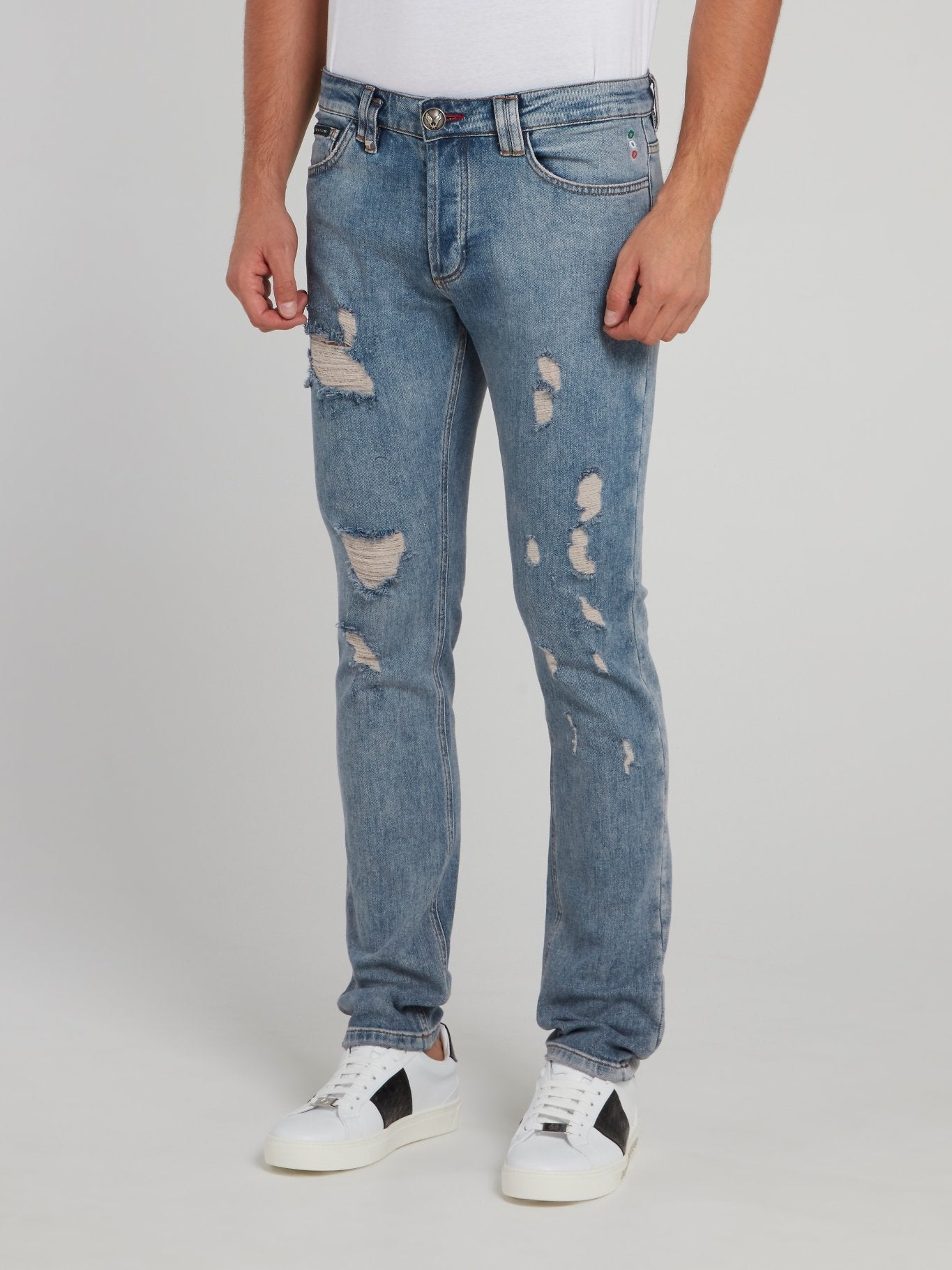 Light Blue Wash Distressed Denim Jeans