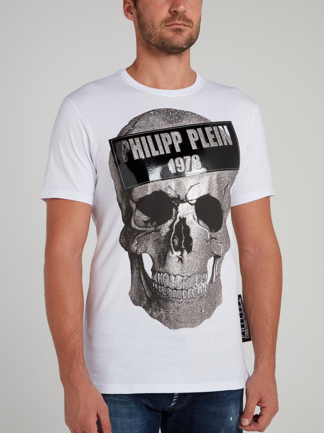 Metallic Skull Print Cotton T-Shirt