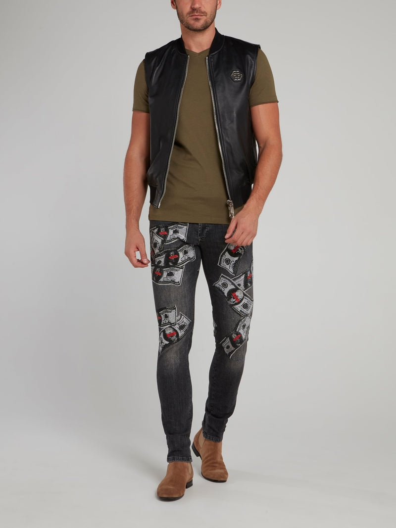 Grey Dollar Skull Slim Fit Jeans