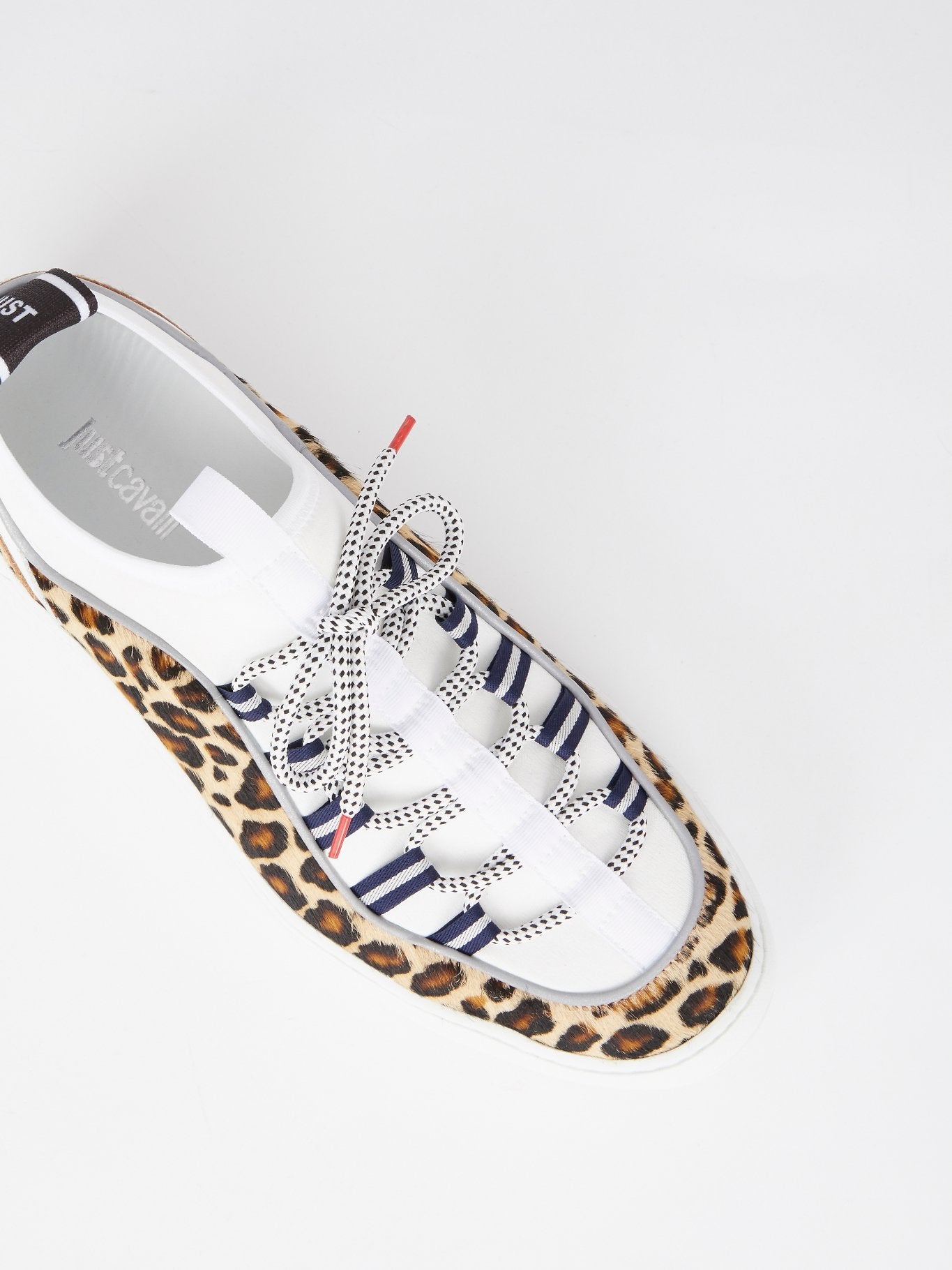 White Leopard Panel Lace Up Sneakers