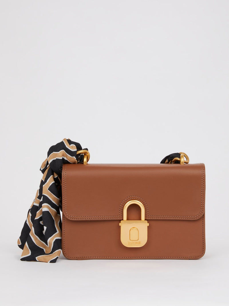 Brown Scarf Detail Top Handle Bag