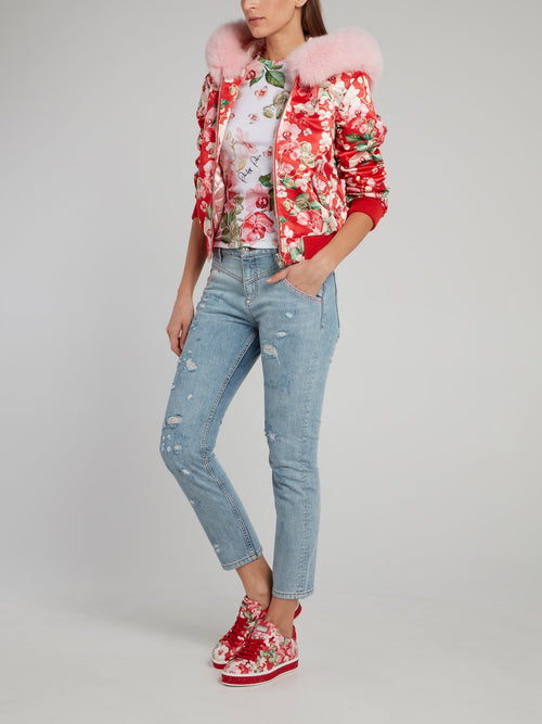 Floral Print Back Studded Fitted Shirt