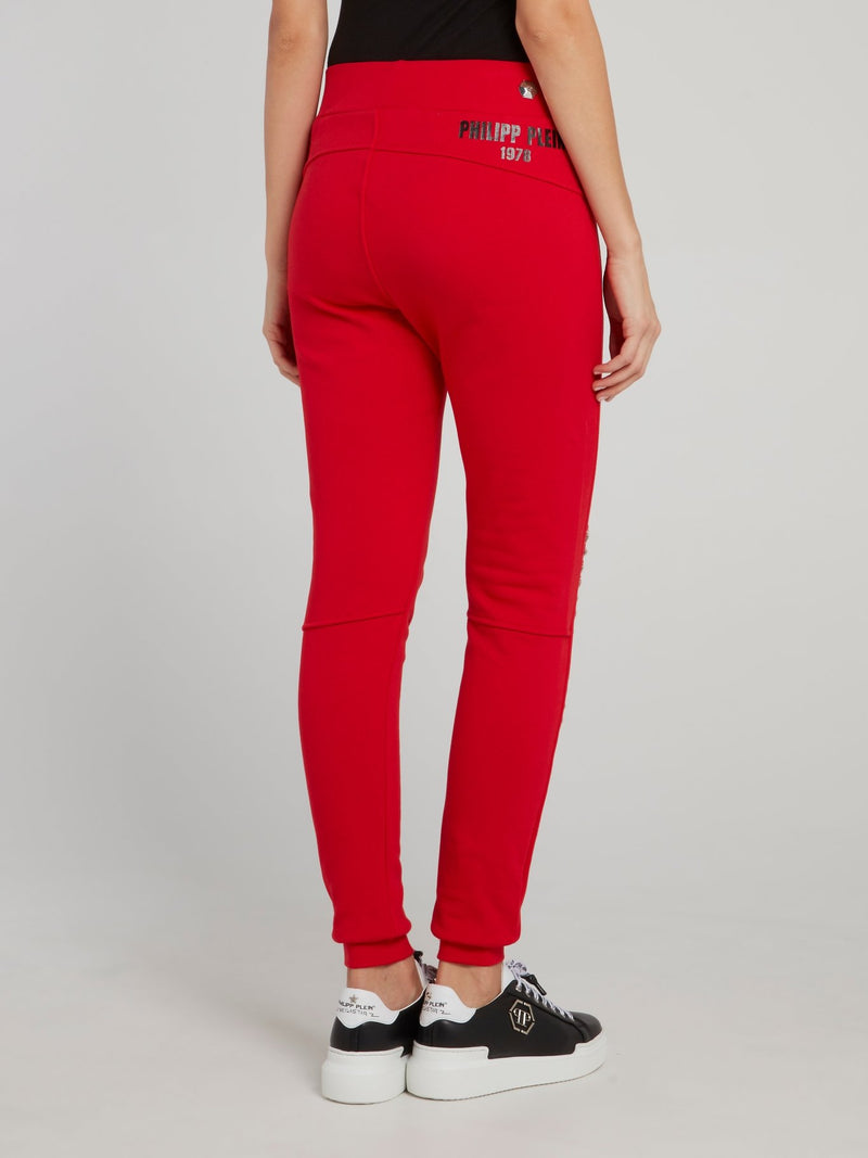 Red Chain Embellished Waistband Track Pants