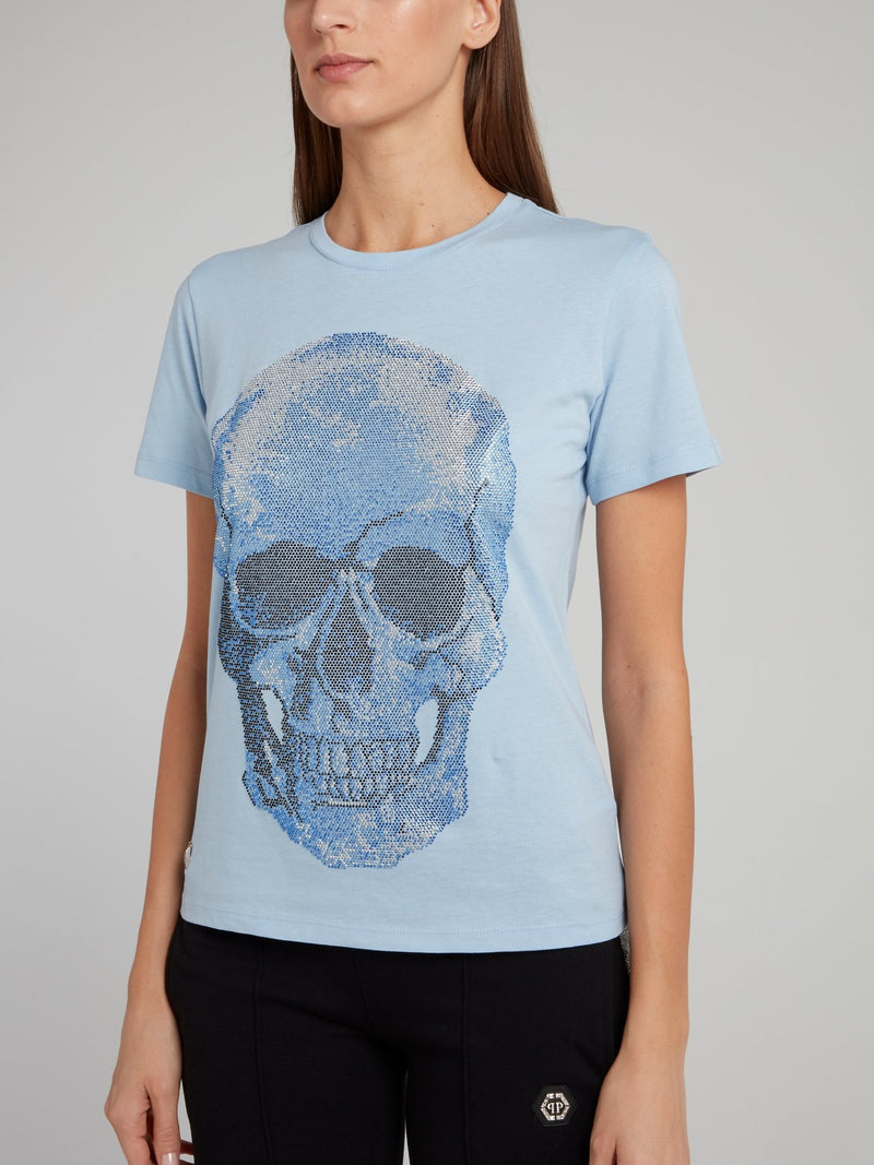 Blue Studded Skull Crewneck T-Shirt