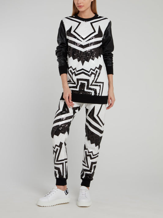 Full Sequined Geometric Track Pants