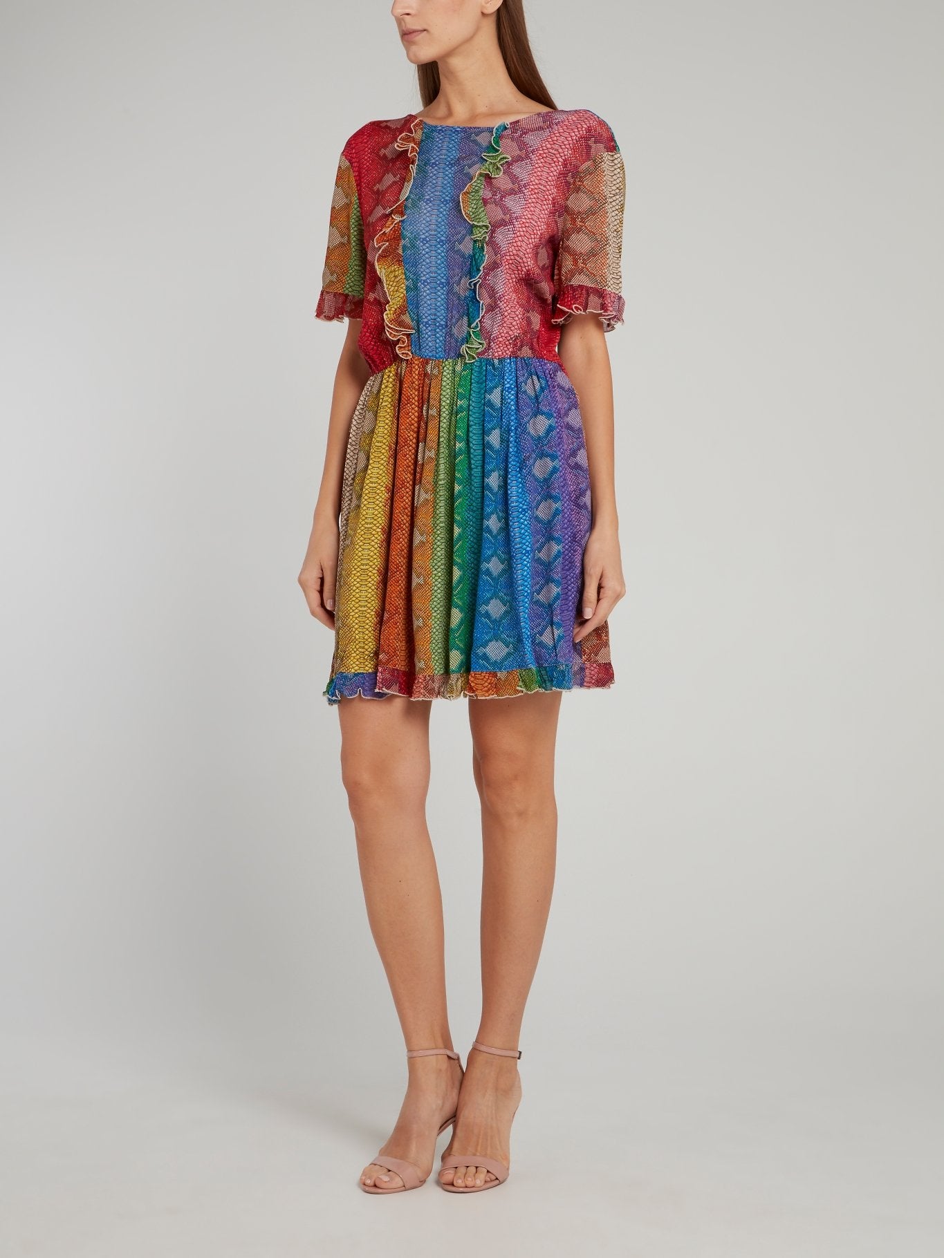 Rainbow Snake Effect Ruffle Mini Dress