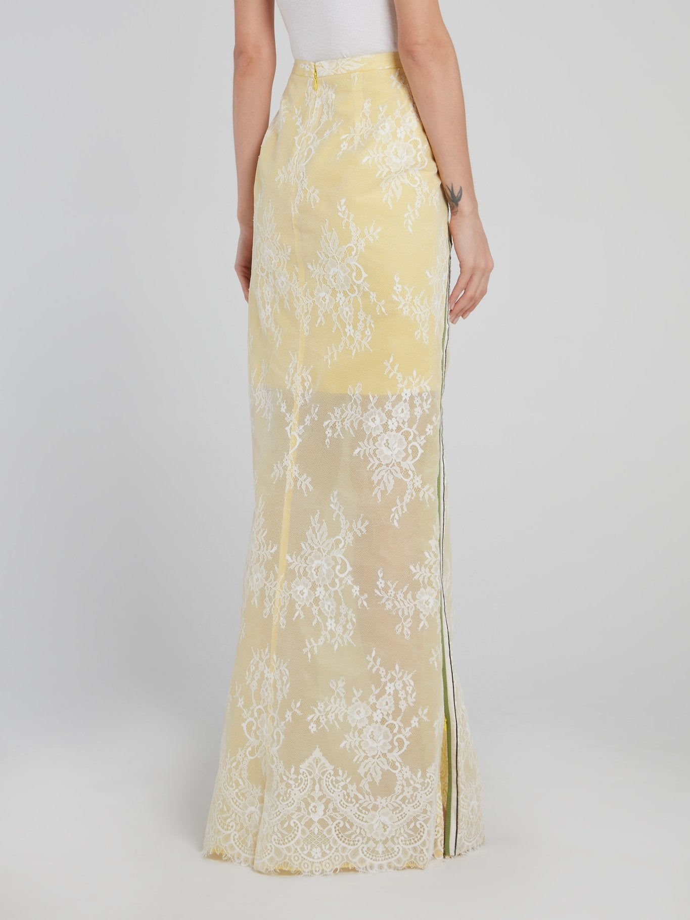 Yellow Floral Detailed Lace Maxi Skirt