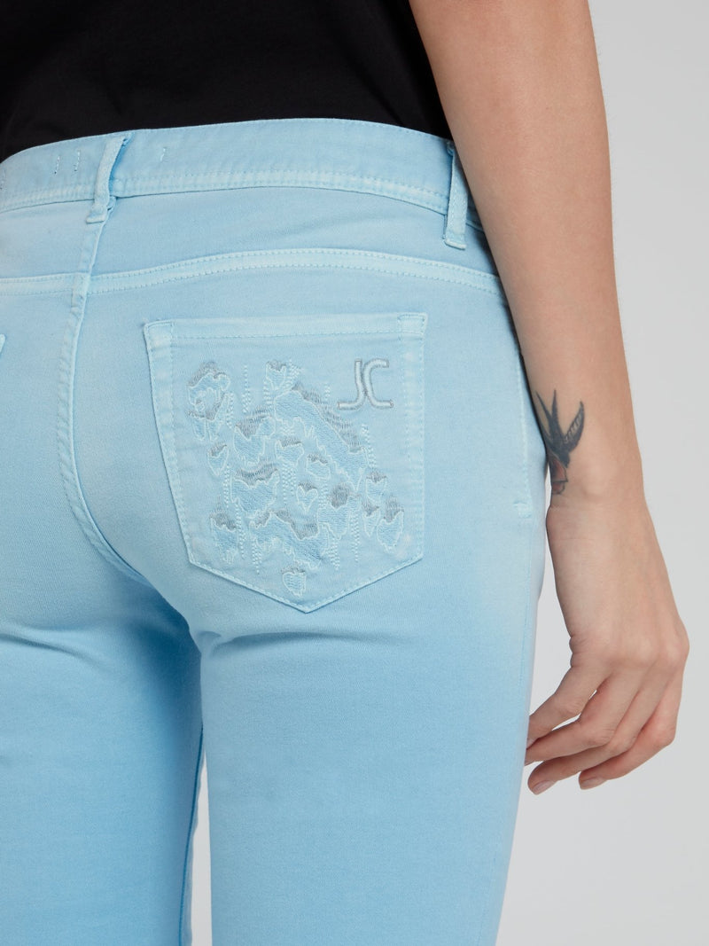 Blue Detailed Pocket Skinny Jeans