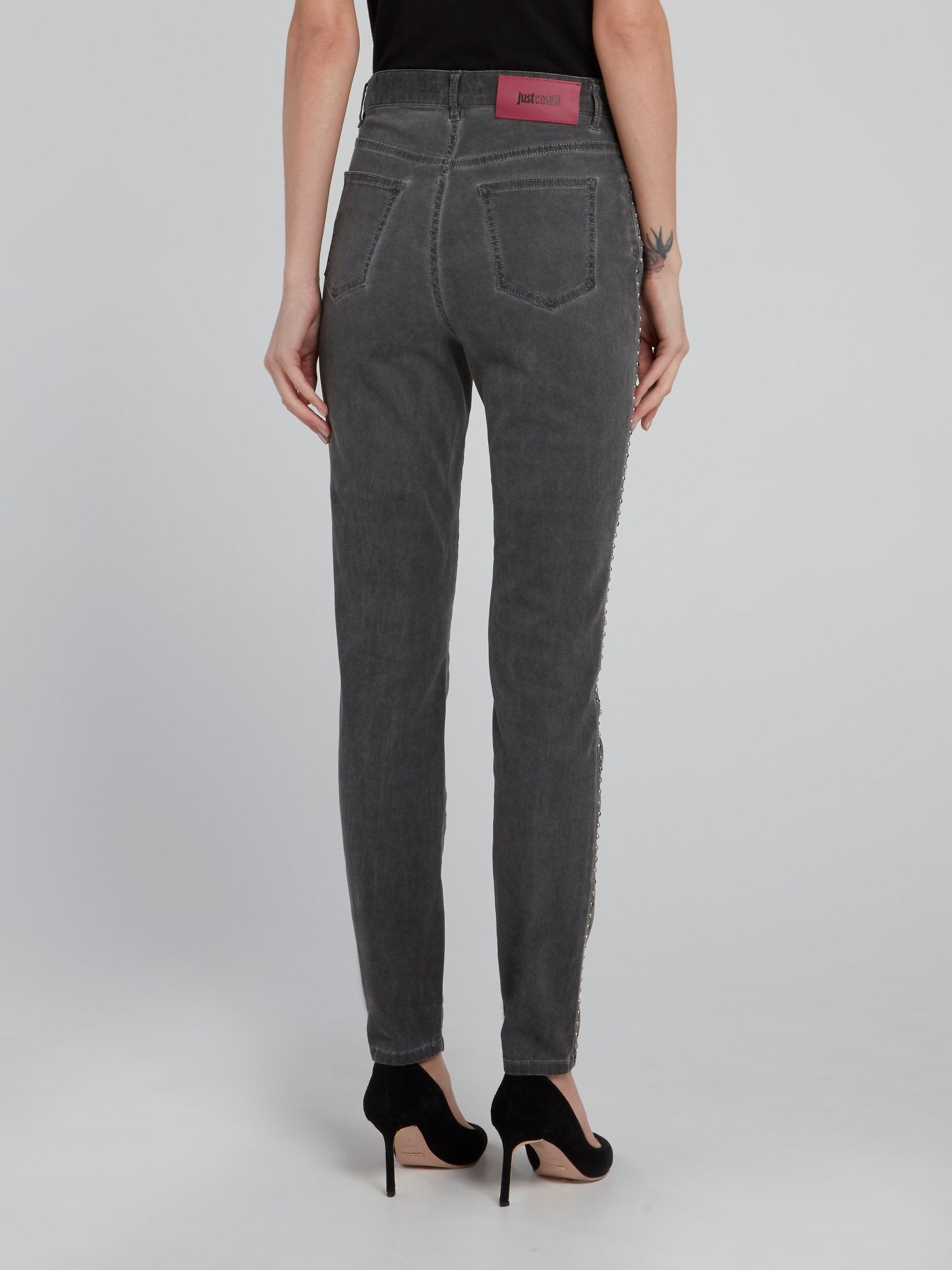 Grey Side Studded  High Waist Pants