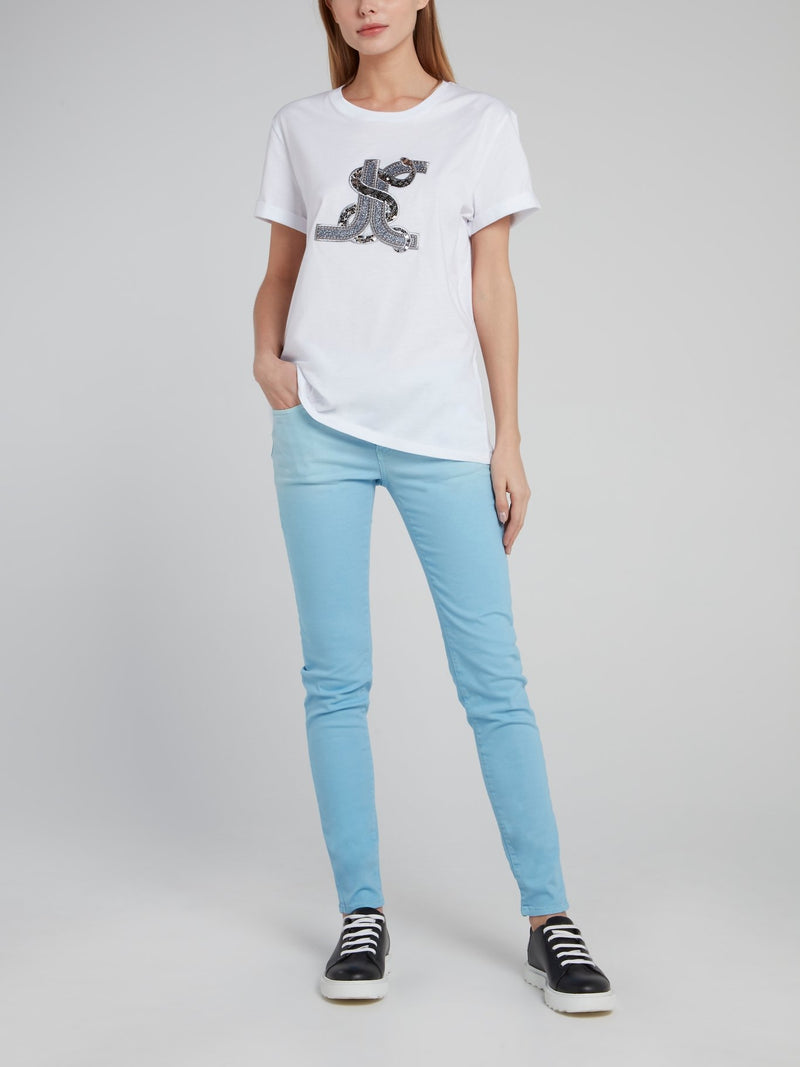 White Studded Snake Logo T-Shirt