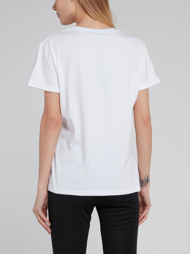 White Leopard Print Logo Crewneck T-Shirt