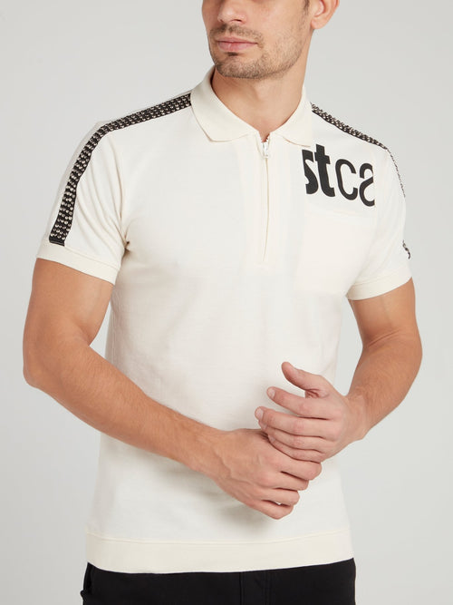 White Shoulder Studded Logo Polo Shirt