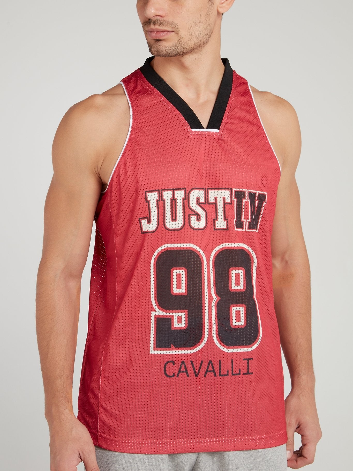 Red Logo Jersey Perforated Tank Top