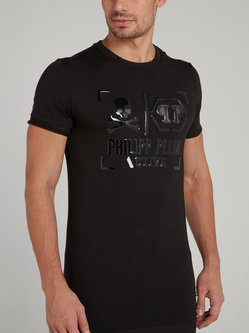 Black Embossed Logo Print Crewneck T-Shirt