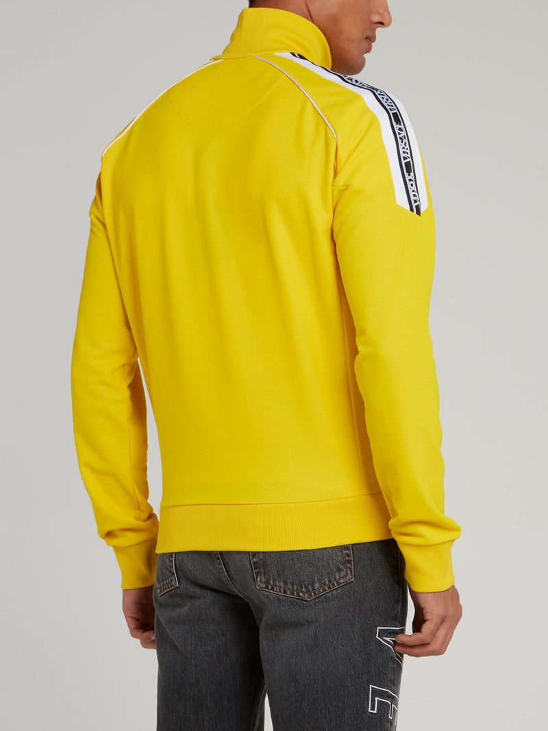 Yellow High Neck Zip Up Logo Sweatshirt