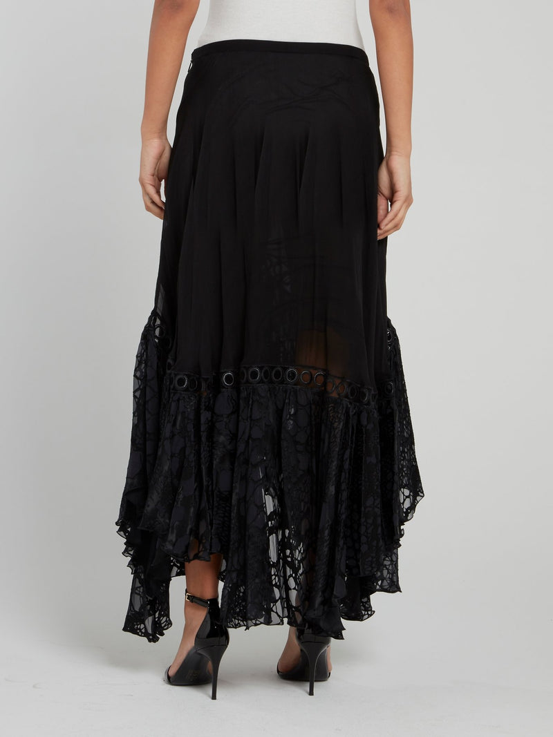 Black Butterfly Effect Flared Maxi Skirt